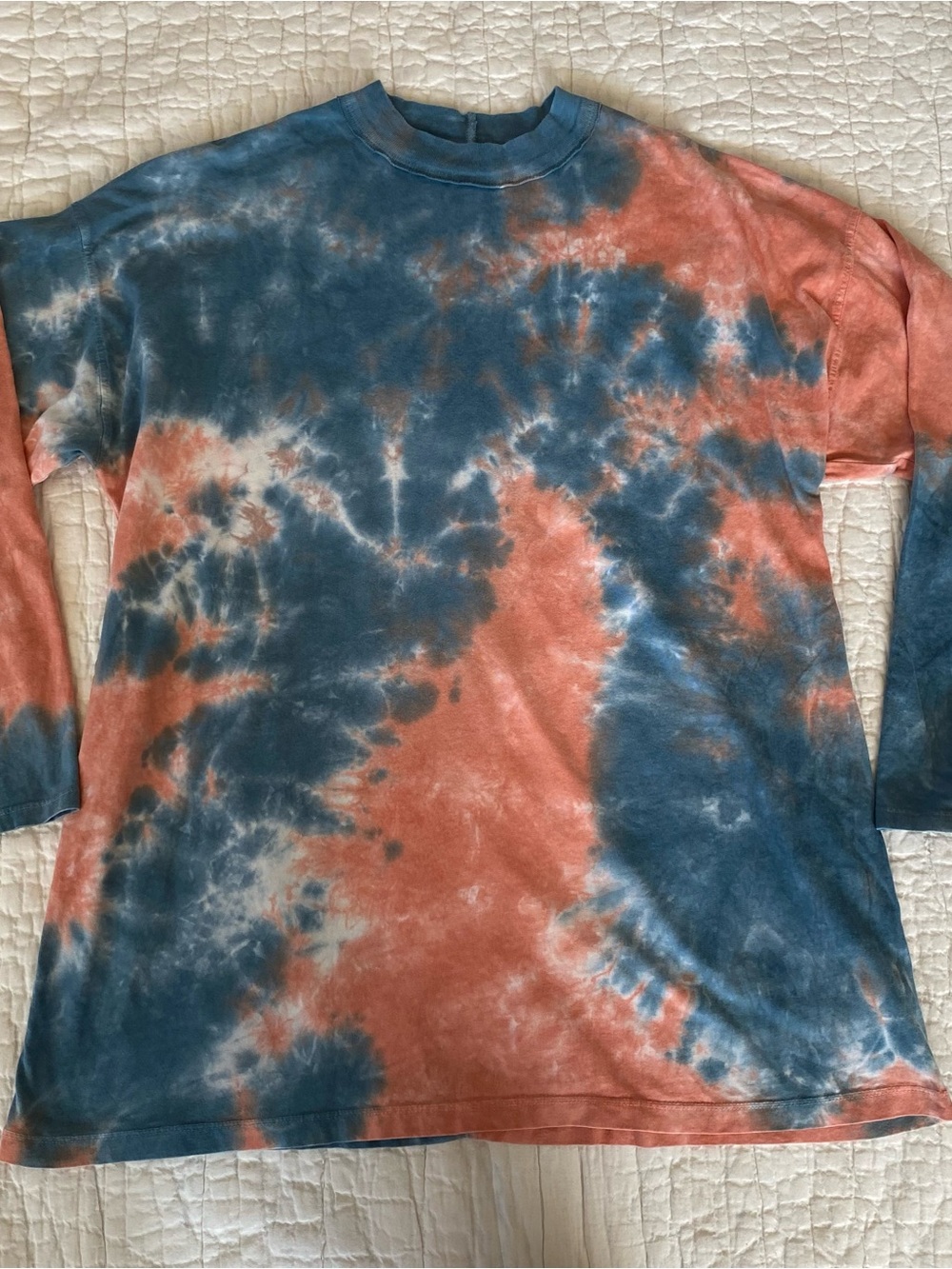 FREE PEOPLE We The Be Free Tie Dye Women's Blue & Coral Tee Long Sleeve Small